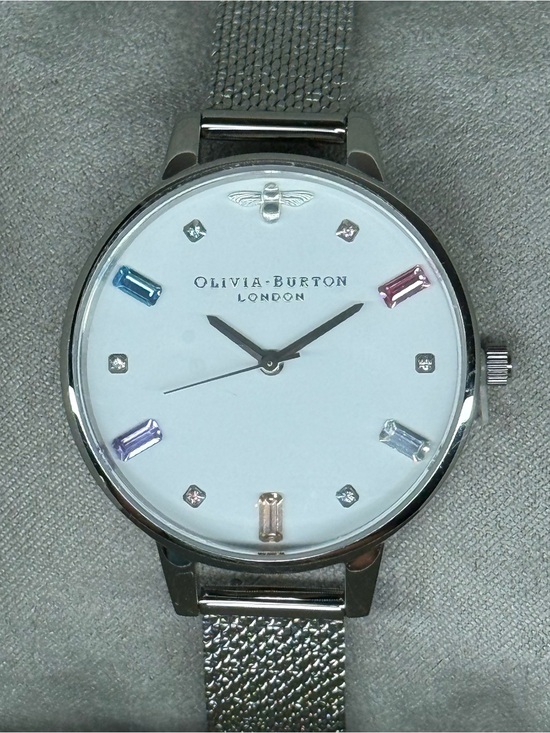 OLIVIA BURTON Silver Mesh Watch with Pastel Crystal Markers main image 5